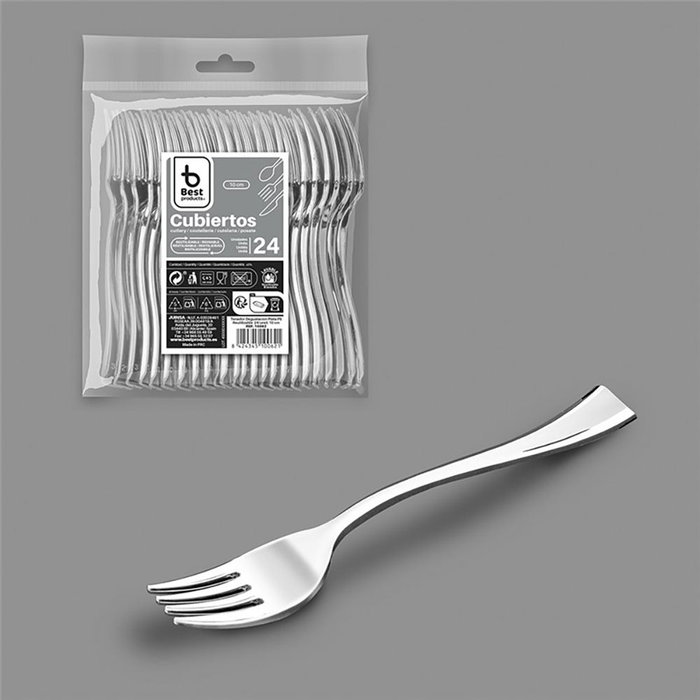 Best Products Fourchette de dégustation réutilisable argentée 10 cm, 24 pcs Best Products Fourchette de dégustation réutilisable argentée 10 cm, 24 pcs