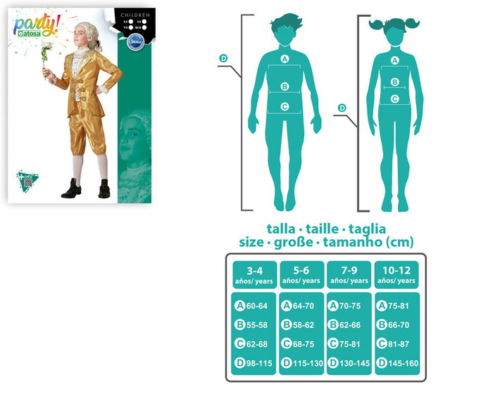 Déguisement Courtisan Doré pour Garçon Enfant Carnaval 3-4 Ans, Taille 3-4 Ans Déguisement Courtisan Doré pour Garçon Enfant Carnaval 3-4 Ans, Taille 3-4 Ans