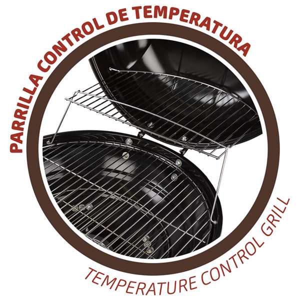 Aktive Barbecue au charbon de bois rond avec couvercle - Diamètre 57 cm, Hauteur 86 cm, Structure en aluminium et textile
