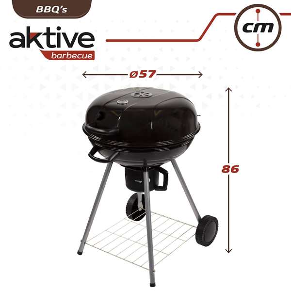 Aktive Barbecue au charbon de bois rond avec couvercle - Diamètre 57 cm, Hauteur 86 cm, Structure en aluminium et textile