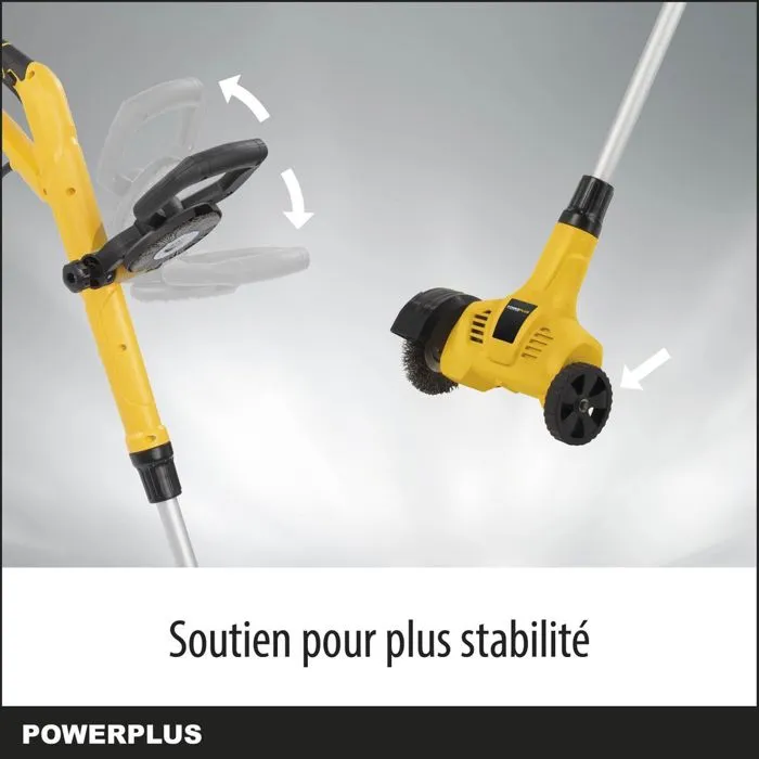 Powerplus POWXG6650 Désherbeur électrique télescopique 400 W avec brosse rotative en nylon et en acier et poignée softgrip