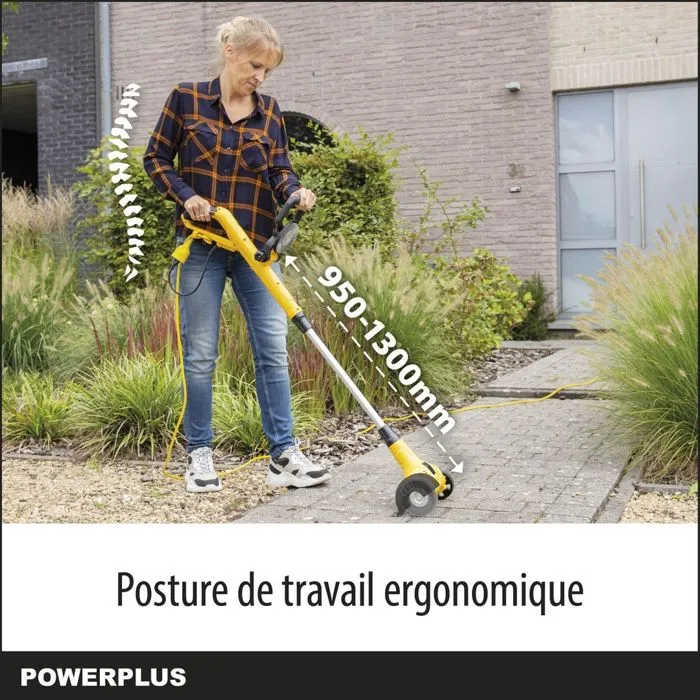 Powerplus POWXG6650 Désherbeur électrique télescopique 400 W avec brosse rotative en nylon et en acier et poignée softgrip