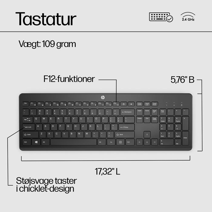 HP Clavier Sans Fil 230 Noir AZERTY - Clavier Gomme Silencieux et Confortable avec Connexion 2,4 GHz et Autonomie Longue Durée
