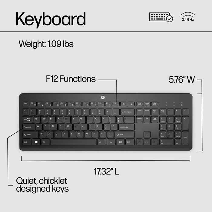 HP Clavier Sans Fil 230 Noir AZERTY - Clavier Gomme Silencieux et Confortable avec Connexion 2,4 GHz et Autonomie Longue Durée