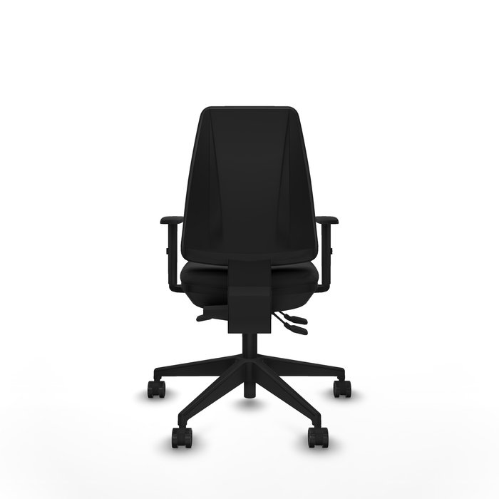 Chaise Elche Asynchrone Cuir écologique Noir Base pyramidale noire Accoudoir 1D Sans appui-tête Roulettes 65mm nylon