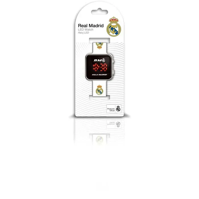 Kids Licensing - Montre LED pour Enfant Real Madrid avec Affichage Numérique et Fond d'écran Personnalisable - Pour Enfants dès 4 ans - Blanc