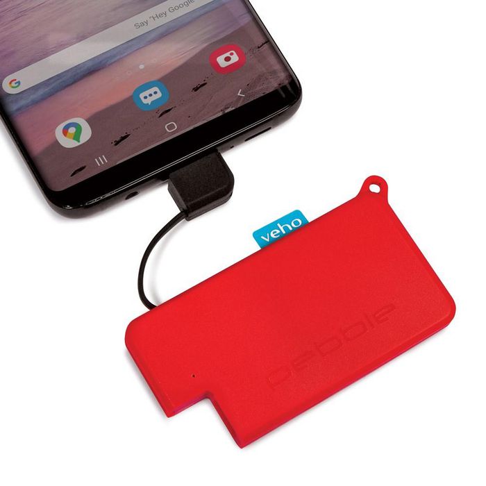 Veho Pebble Pokket Power Bank portable ultra-mince 1000mAh micro avec port USB-C intégré pour smartphone - Rouge