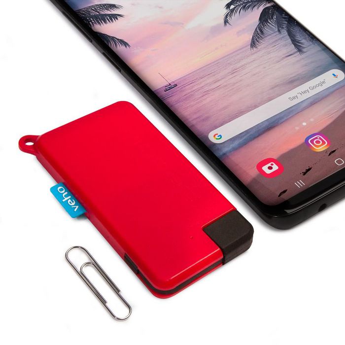 Veho Pebble Pokket Power Bank portable ultra-mince 1000mAh micro avec port USB-C intégré pour smartphone - Rouge