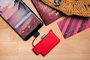 Veho Pebble Pokket Power Bank portable ultra-mince 1000mAh micro avec port USB-C intégré pour smartphone - Rouge