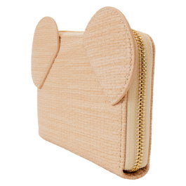 Loungefly Portefeuille Mickey Disney en simili cuir vegan avec fermeture éclair dorée, 4 fentes cartes et fenêtre DNI, motifs paille, 15x10 cm