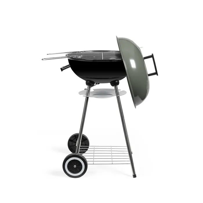 Livoo DOC172K - Barbecue à charbon de bois Ø 41 cm, grille en acier chromé, hauteur 69.5 cm, 2 roues crantées et poignées de transport