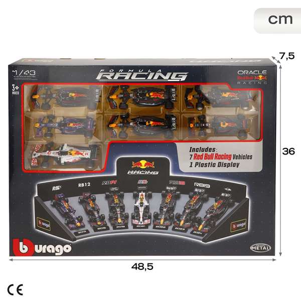 Burago Set de 7 Voitures de Formule 1 Red Bull avec Présentoir 1:43