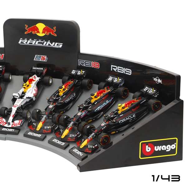 Burago Set de 7 Voitures de Formule 1 Red Bull avec Présentoir 1:43