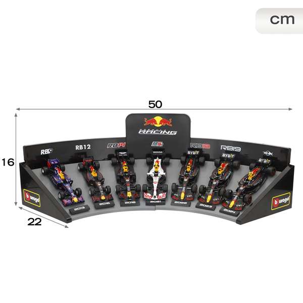 Burago Set de 7 Voitures de Formule 1 Red Bull avec Présentoir 1:43