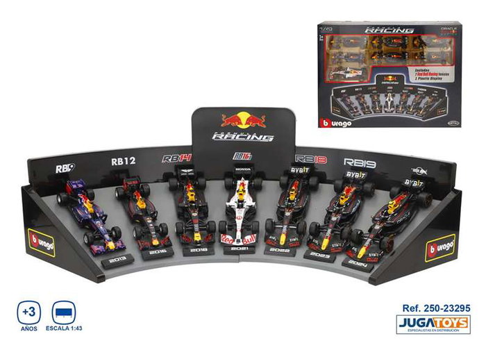 Burago Set de 7 Voitures de Formule 1 Red Bull avec Présentoir 1:43