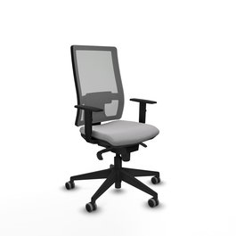 Chaise Horna Synchro 5 positions tissu Gris clair Maille Gris Base pyramidale noire Accoudoir 1D Sans appui-tête Roulettes 65mm pour moquette