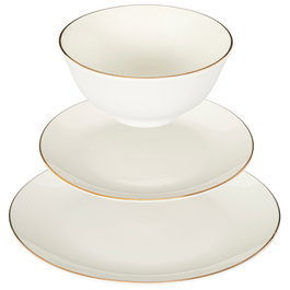 Home Deco Factory Service de table Erina 12 pièces en porcelaine avec bordure dorée