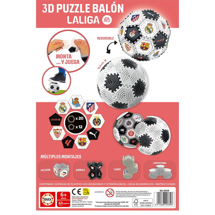 Educa Puzzle 3D Ballon de Football La Liga - 14 cm - Puzzle en Plastique - 32 Pièces - Version Espagnole Educa Puzzle 3D Ballon de Football La Liga - 14 cm - Puzzle en Plastique - 32 Pièces - Version Espagnole
