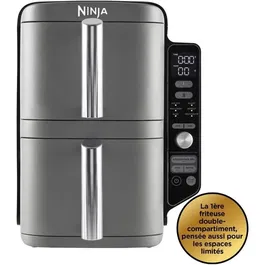 Ninja AF400EU Friteuse sans huile Double Stack XL, 2 tiroirs indépendants 9.5L, 6 programmes (Air Fry, Max Crisp), 2470W, cuisson synchronisée