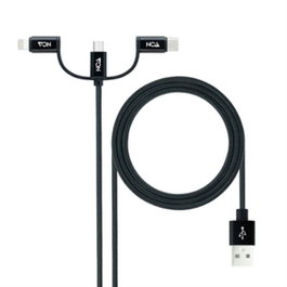 Nanocable Câble USB 3 en 1 USB-A vers USB-C/Micro USB/Lightning 1 m Noir