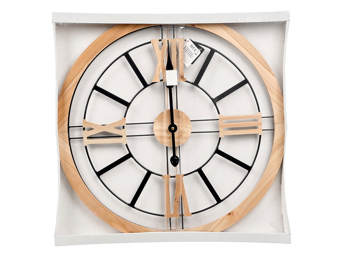 Giftdecor Horloge Murale Simple 60x60x4.5 cm Métal et Bois MDF Noir (Set de 4)