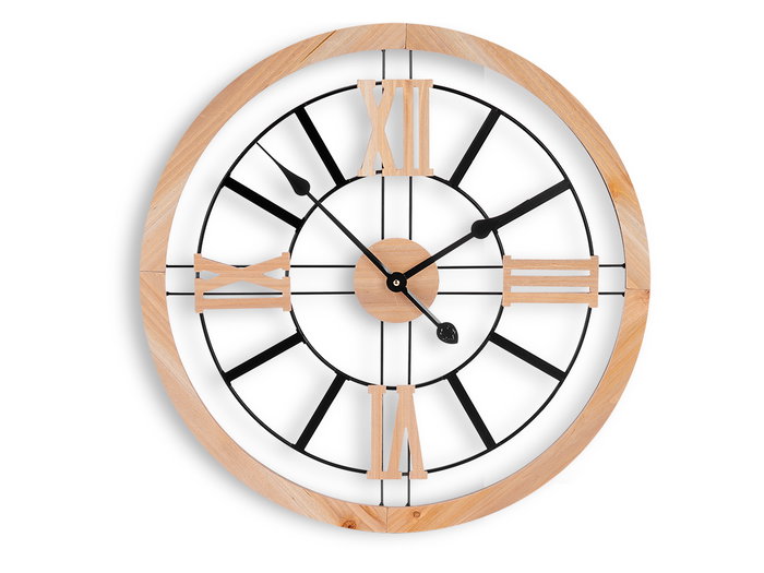 Giftdecor Horloge Murale Simple 60x60x4.5 cm Métal et Bois MDF Noir (Set de 4)