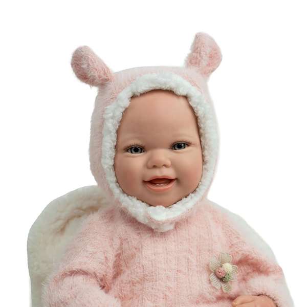 Muñecas Arias - Poupée reborn Kira 45 cm, robe rose, avec sac de couchage, jouet pour enfants de 3 ans et plus