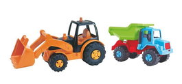 AVC - Camion Benne avec Excavatrice - Jouet en Plastique - Langues : Espagnol, Anglais, Français, Portugais, Italien, Allemand - 64 x 23 x 16 cm