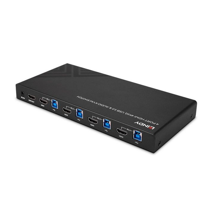 Lindy Switch KVM HDMI 4K60 avec USB 3.0, Audio et 4 ports pour contrôle de 4 PC depuis un seul poste