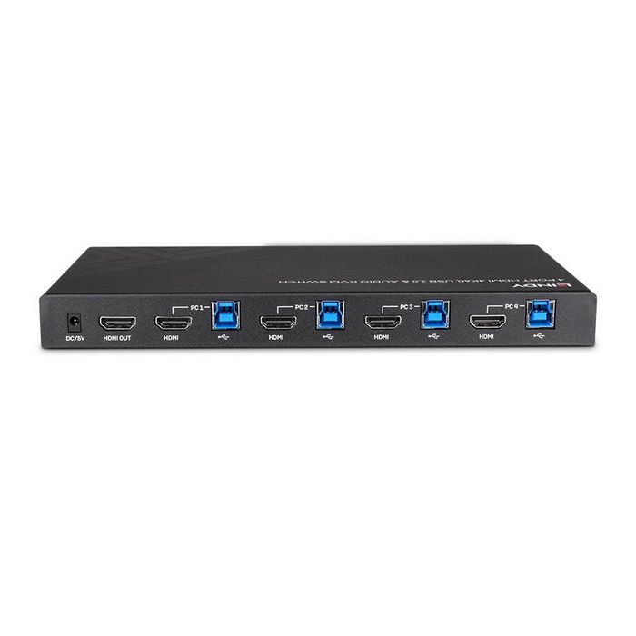 Lindy Switch KVM HDMI 4K60 avec USB 3.0, Audio et 4 ports pour contrôle de 4 PC depuis un seul poste