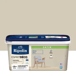 Ripolin Peinture Déco Multi-Supports 434162 Beige Satin 2.5 L - Pour murs, boiseries, radiateurs - Tenue de couleur durable