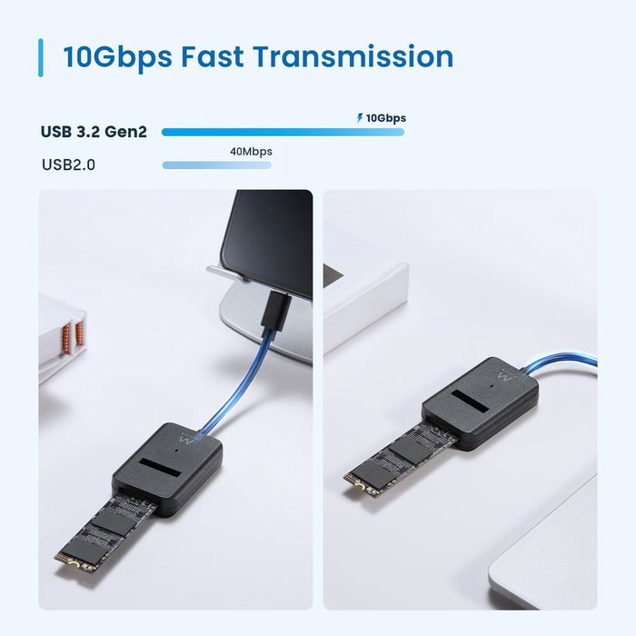 Ewent EW7066 Docking Station SSD M.2 USB 3.2 Gen 2 NVMe/SATA pour disques 2230/2242/2260/2280/22110