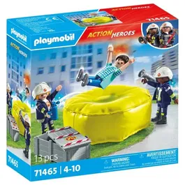 Playmobil 71465 - Figurines Pompiers Action Heroes avec Coussin de Sauvetage - 3 Personnages - Jeu d'Action Enfant dès 4 Ans
