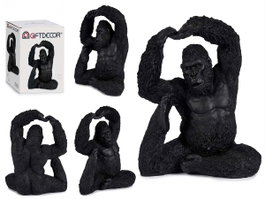 Giftdecor Gorille Yoga Pied Vers le Haut Noir 15x31x26 cm (Set de 3)