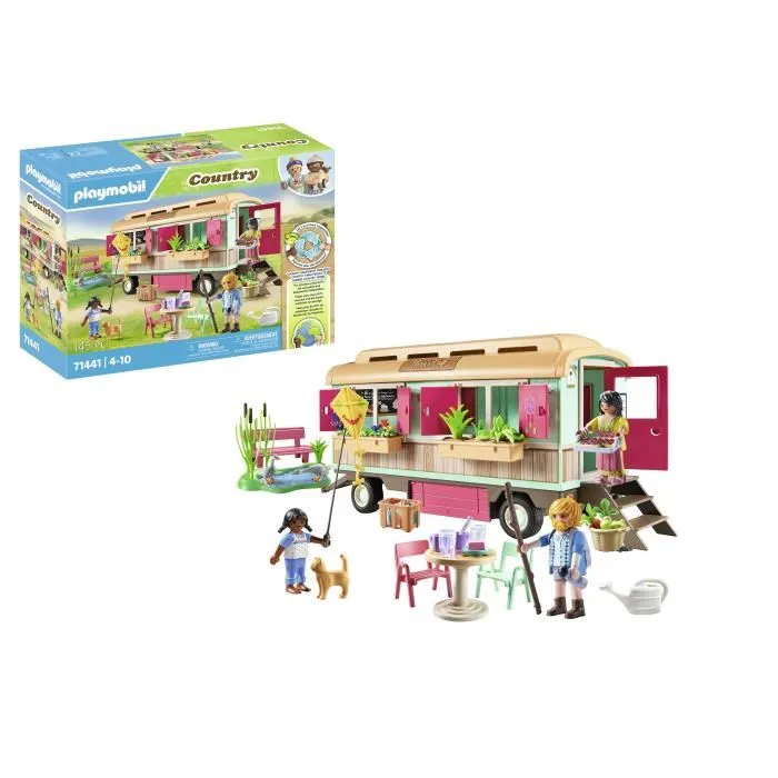 Playmobil 71441 Roulotte café boutique, Country La vie à la ferme, 145 pièces, Plus de 80% matériaux biosourcés/recyclés, Dès 4 ans