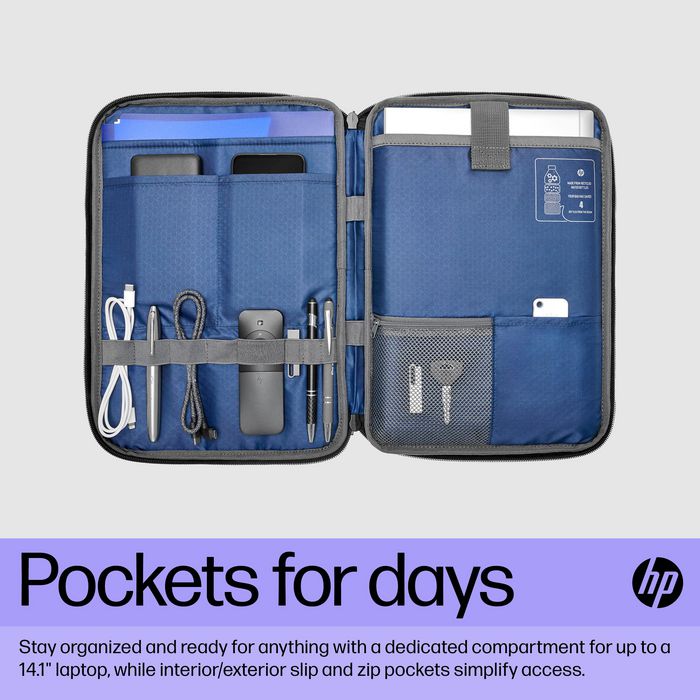 HP Housse pour ordinateur portable 14 pouces Renew Executive - Protection avec rangements, matériau recyclé et résistant à l'eau