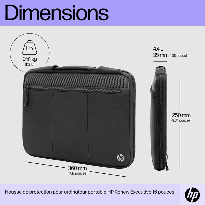 HP Housse pour ordinateur portable 14 pouces Renew Executive - Protection avec rangements, matériau recyclé et résistant à l'eau