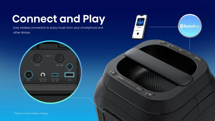 Hisense - Enceinte nomade Bluetooth portable, 160 W - Connectivité Bluetooth 5.0, son puissant, compacte pour fêtes et extérieur