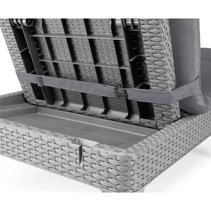Allibert by KETER Bain de soleil Jaipur - Résine imitation rotin tressé gris clair avec coussin, 4 positions, 187 x 58 x 29 cm