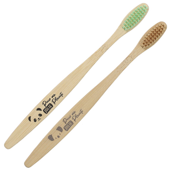 Cosmetic Club Lot de 2 brosses à dents en bambou douces, modèles assortis