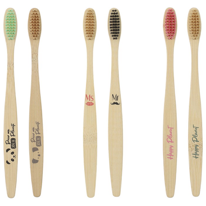 Cosmetic Club Lot de 2 brosses à dents en bambou douces, modèles assortis