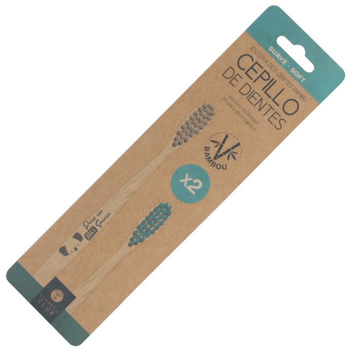 Cosmetic Club Lot de 2 brosses à dents en bambou douces, modèles assortis