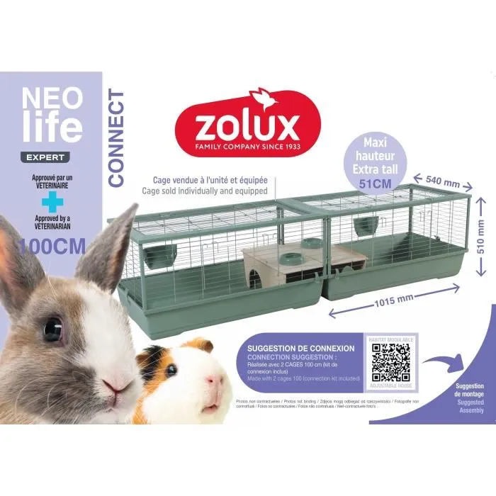 Zolux Cage grillagée pour lapin et rongeur NéoLife - 101.5 x 54 x 51 cm - Vert