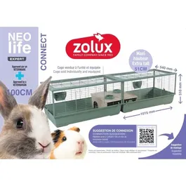 Zolux Cage grillagée pour lapin et rongeur NéoLife - 101.5 x 54 x 51 cm - Vert