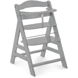 Hauck Alpha+ Chaise haute évolutive bois gris pour enfant de 6 mois à 90 kg, avec harnais 5 points, barre de sécurité et design compact