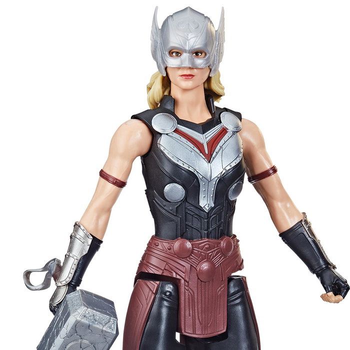 Hasbro Figurine Titan Hero Series Thor Avengers 30 cm avec Mjolnir - Univers Cinématographique Marvel Thor: Love and Thunder - Figurine Articulée Enfant +4 ans