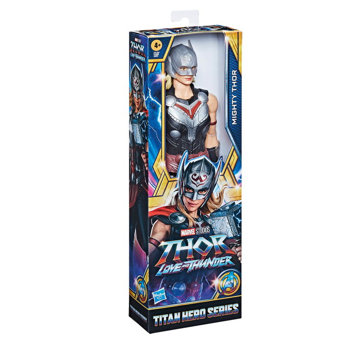 Hasbro Figurine Titan Hero Series Thor Avengers 30 cm avec Mjolnir - Univers Cinématographique Marvel Thor: Love and Thunder - Figurine Articulée Enfant +4 ans
