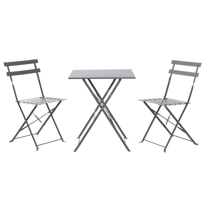 Ensemble Table + 2 Chaises Home ESPRIT Gris 60 x 60 x 71 cm