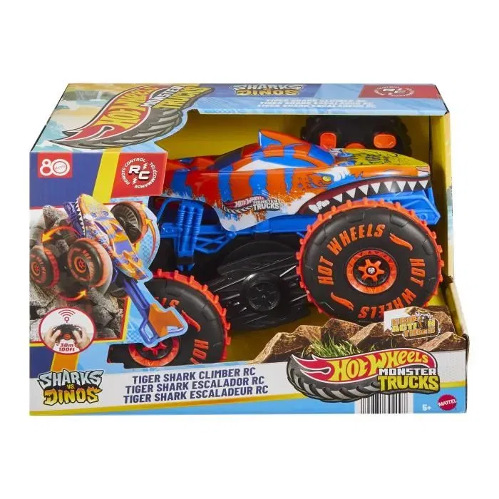 Hot Wheels JFR39 Monster Trucks - Véhicule Tiger Shark Escaladeur à Piles avec Queue Extensible, pour Enfants 5 ans et plus Hot Wheels JFR39 Monster Trucks - Véhicule Tiger Shark Escaladeur à Piles avec Queue Extensible, pour Enfants 5 ans et plus