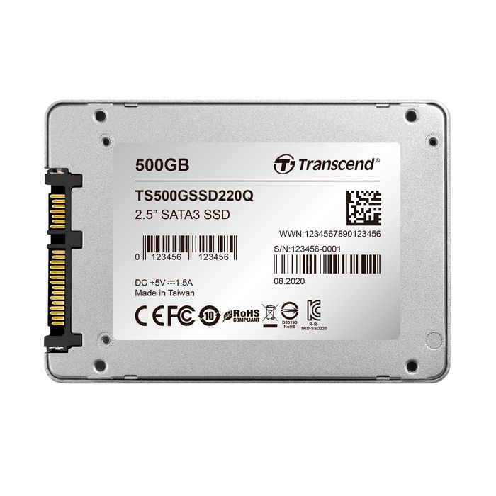 Transcend SSD220Q SSD interne 500 Go 2.5" SATA III 6 Gb/s - Vitesse de lecture 550 MB/s, écriture 500 MB/s - NAND QLC Transcend SSD220Q SSD interne 500 Go 2.5" SATA III 6 Gb/s - Vitesse de lecture 550 MB/s, écriture 500 MB/s - NAND QLC